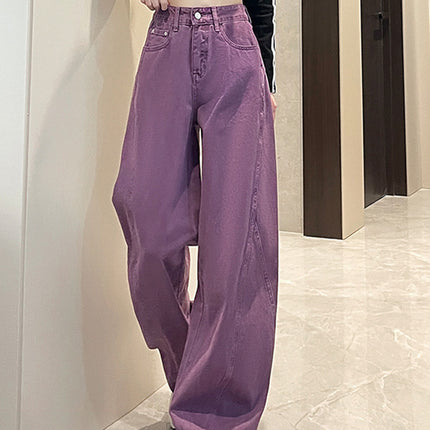 Purple Wide-Leg Jeans for Women Spring 2025 New High-Waisted Slim Versatile Fashion Drapey Floor-Length Straight Pants