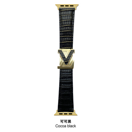 Suitable for Apple Watch 678910 Generation V-Shaped Magnetic Buckle Strap iWatch S11 Lizard Pattern Plaid Leather Wristband