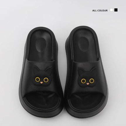 Thick-soled slippers for women's outdoor wear summer one-word latest black and white cat online famous beach shoes non-slip high heel sandals