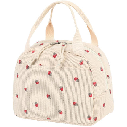 Cross-Border New Product Corduroy Printed Portable Lunch Bag Large Capacity Fresh-Keeping Lunch Bag Suitable for Outdoor Camping