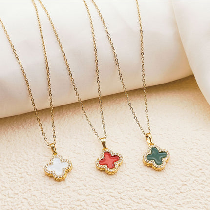 Light Luxury Double-sided Oil Drop Four-leaf Clover Necklace Women's Golden High-grade Micro-set Zircon Flower Pendant Clavicle Chain Accessories