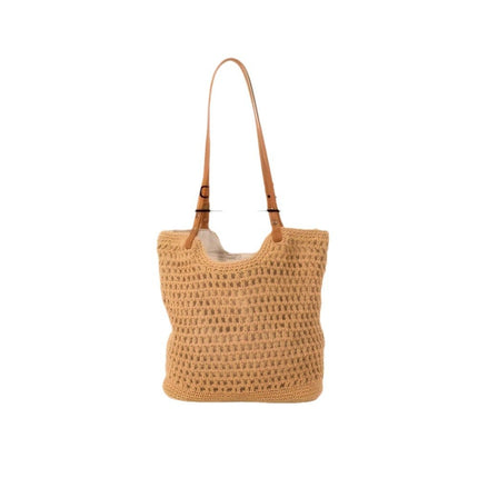 New Shoulder Straw Woven Bag Women's Cotton Threads Hand Woven Bag Large Capacity Tote Bag Holiday Style Beach Bag Women's Bag