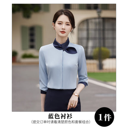 Professional Dress Long Sleeve White Shirt Women's 2024 Spring Temperament Women's Hotel Front Desk Jewelry Store Beautician Work Clothes