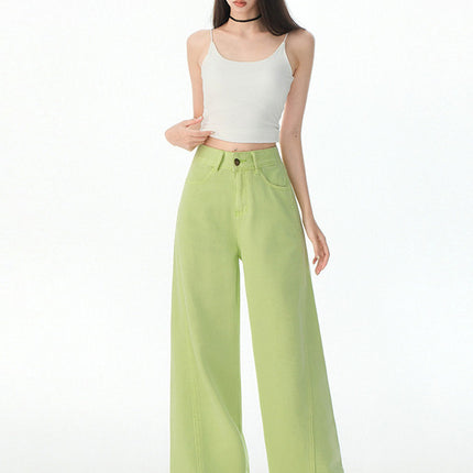 Green and Pink Dopamine Jeans for Women 2025 New High-Waisted Slimming Loose Wide-Leg Versatile Floor-Length Casual Pants