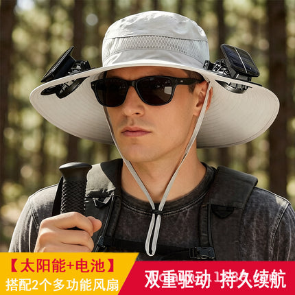 Summer Popular Fisherman Hat Solar Double Fan Rechargeable Hat Cross-Border Wholesale Sunshade and Sun Protection Essential for Fishing