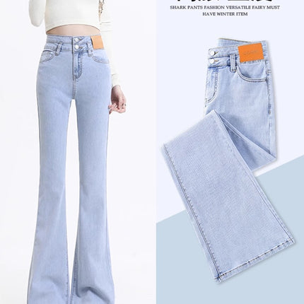 Women's Flared Jeans 2026 New Summer Thin High-Waisted Slim Fit Stretchy Light-Colored Bell-Bottom Pants for Petite Figures
