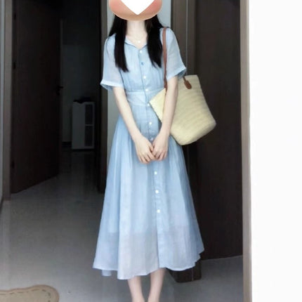 Blue A-Line Shirt Dress / Robe Chemise Bleue