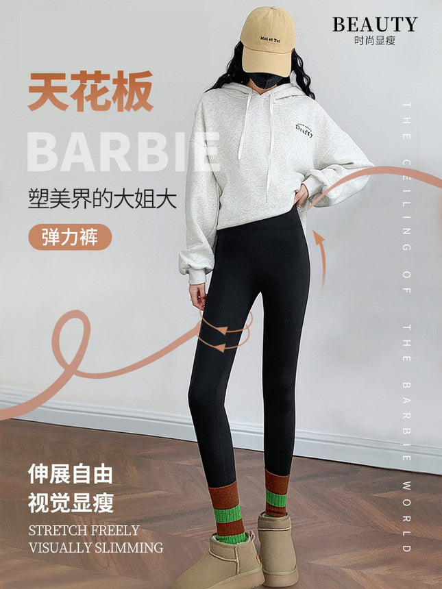 Shark Pants for Women, Thickened and Warm for Autumn and Winter, High-Waisted Gray Yoga Leggings with High Elasticity and Warmth
