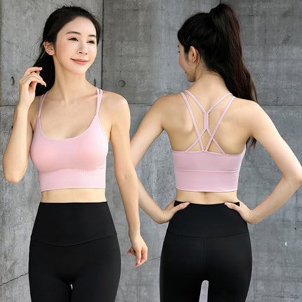 Seamless back white sports underwear women's summer shockproof running anti-sagging big chest small one bra thin