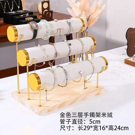 Jewelry Display Stand Golden Solid Wood Three-Layer Watch Bracelet Bracelet Rack Counter Jewelry Props Storage