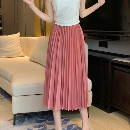 Simple Multi-color New Pleated Skirt Skirt Women's High Waist Slimming Solid Color Draped Mid-length Pleated Skirt