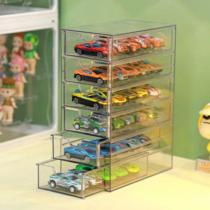 Domeka Transparent Display Stand Drawer Alloy Car Model 1:64 Children's Toy Hot Wheels Storage Box