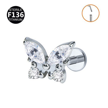 F136 Titanium Ear Nail Insert Rod Internal Thread Lip Nail Horse Eye Set Zircon 0.9 Teeth Body Puncture Jewelry Ear Bone Nail