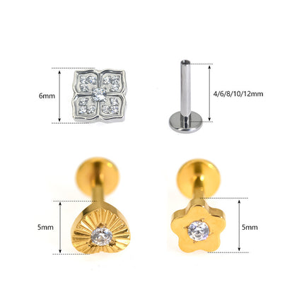 F136 Titanium Alloy Hollow Love Flower Batch Flower Peach Heart Lip Nail Ear Bone Nail Tragus Small Ear Bone Nail 0.9 Teeth
