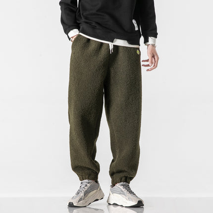 2025 Autumn/Winter New Large Size Japanese Hong Kong Style Lamb Wool Harem Straight-Leg Jogger Pants Casual Sports Pants Unisex Trendy