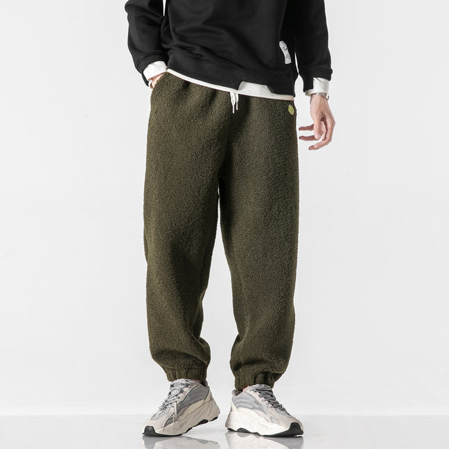 2025 Autumn/Winter New Large Size Japanese Hong Kong Style Lamb Wool Harem Straight-Leg Jogger Pants Casual Sports Pants Unisex Trendy