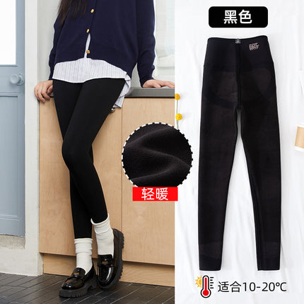 Autumn and Winter New Cotton Hip-Lifting Pants Slimming Korean Version Fleece-Lined Leggings for Women, High-Waisted Tummy Control Warm Cotton Pants