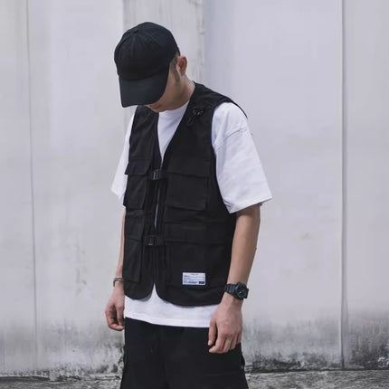 Japanese Retro Wearing Military Fan Tactical Vest Men's Fashion Brand Spring and Autumn Loose Waistcoat Overalls