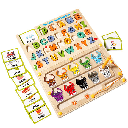 Children's Wooden Magnetic Pen Cognitive Early Education Maze Digital Color Classification Counting Board Bead-Moving Educational Toy