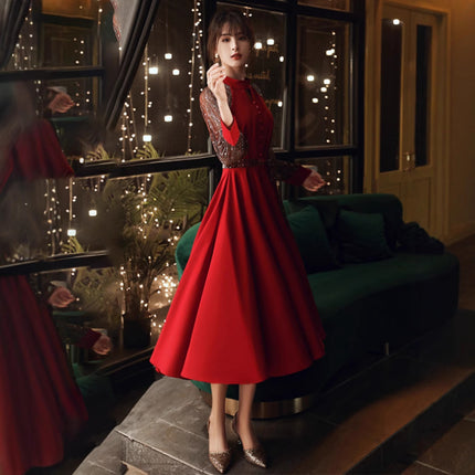 Red Dress Dress Women's Banquet Elegant Wedding dress Dress Mori Style Light Luxury Niche Daily Autumn