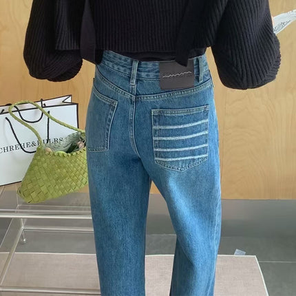 X8962 Autumn New High Waist Cross-Border Pants Women's Floor-Length Jeans Daily Casual Wide Leg Korean Style