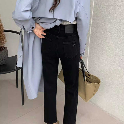 Autumn and Winter New Black Jeans Women's plus size Chubby Sister mm Pear-shaped High Waist Slimming Meat Covering Pipe Pants