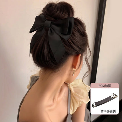 Super Fairy Elegant Black Big Bow Hairpin Ponytail on the Back of the Head Simple Elegant High-End French Spring Clip