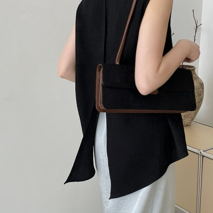 Tao Chuan Temperament Fan ~ Design Sense Back Split Crewneck Vest Women's Leisure Commuter Joker Sleeveless Top 2567
