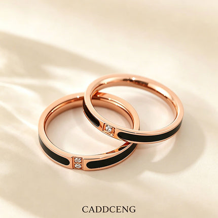 Europe and the United States cross-border wish hot black drop glue encrusted titanium steel ring lovers ring rose gold net red ring