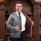 Gray v-neck male jialing style with pockets and velvet / S
