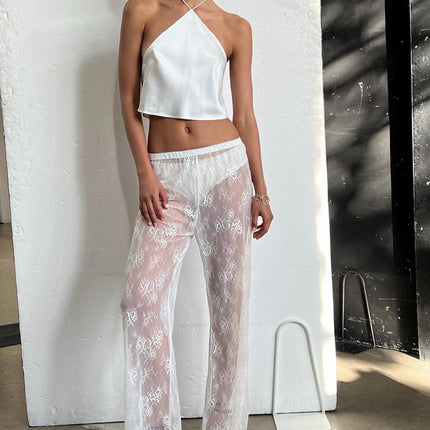 Cover Up Pants European and American Mesh Horn Trousers Women's Swimwear Bikini Sexual Beach Cover Pants