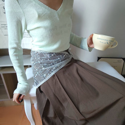 Sequin Internet Celebrated Lace Mesh Triangle Fart Curtain Stacked Dress Curtain Matching Spring and Summer Skirt South Korea Fashionable Silk Scarf