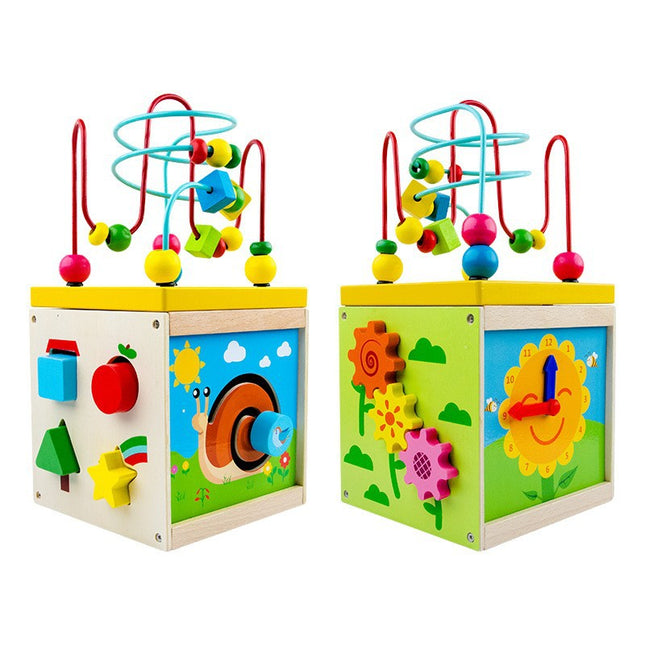 Multi-functional bead-wound toy box five-in-one mini shape cognitive chest wooden children infant early education puzzle