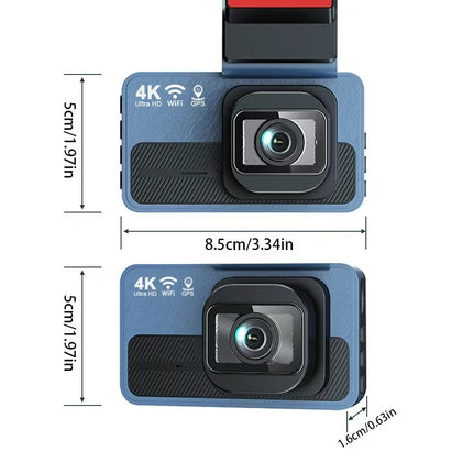 Cross-Border 2025 Driving Recorder with Front 4K and Rear 1080P Wifi Dual Recording, Night Vision, Adas, Gps, Dual Cameras