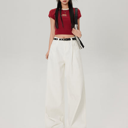 Elegant White Wide Leg Jeans Spring New Loose Slimming Pear-shaped Figure Straight Trousers