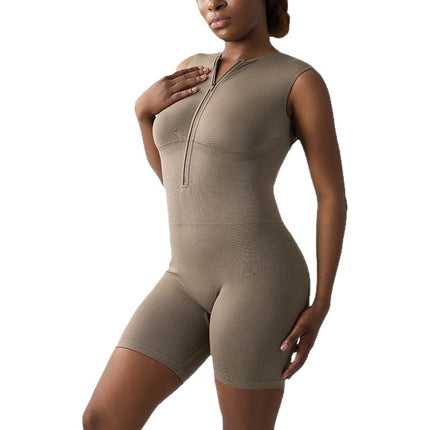 Cross-Border Spot Open Collar Zipper Seamless Jumpsuit Dance Fitness Sports Sexy Tight Yoga Women