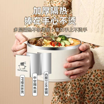 Student Instant Noodle Bowl 201 Stainless Steel Dormitory Lunch Box Large Capacity Drainable Round Rice Bowl Instant Noodle Bowl Gift