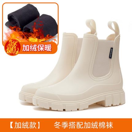 Cross-border fashion Chelsea rain shoes women's thick-soled waterproof elastic water shoes non-slip kitchen rubber shoes waterproof car wash shoes