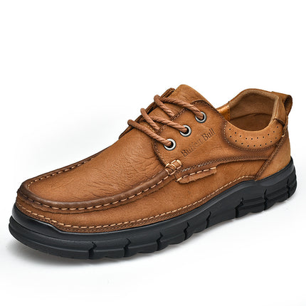 Leather Shoes Men's 2025 New Handmade Genuine Leather Men's Shoes Outdoor Mountaineering Slip-on Non-slip Casual Shoes Dad's Shoes