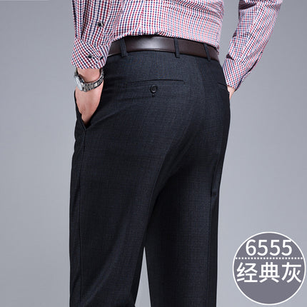 Winter men's thick business casual suit pants overalls middle-aged non-ironing men's pants dad wear high waist long pants