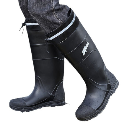 Men's Fashion High Tube Shoes Outdoor Night Anti-cursor Water Shoes Anti-slip Drawstring Men's Rubber Shoes Warm Rain Boots