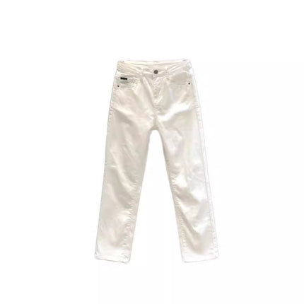 White Straight Jeans 2024 Summer Thin Elastic High Waist Slim Casual Nine-Point Cigarette Pipe Pants for Small People