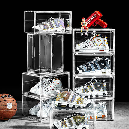 Acrylic shoe box storage box transparent aj shoes display side open dustproof plastic magnetic space-saving shoe rack shoe wall