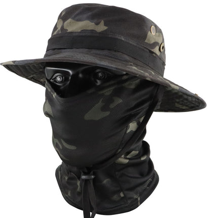 Camouflage Tactical Penny Hat suit Multifunctional Outdoor Fishing Hat Fisherman Hat Sunscreen Protective Breathable Round Edge Hat for Men