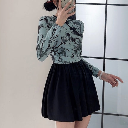 Hot Spring Chinese-style Swimsuit Women's Diving Suit Long-sleeved Trousers Slim-fit Belly-covering Conservative Steel Retro Buckle Swimsuit