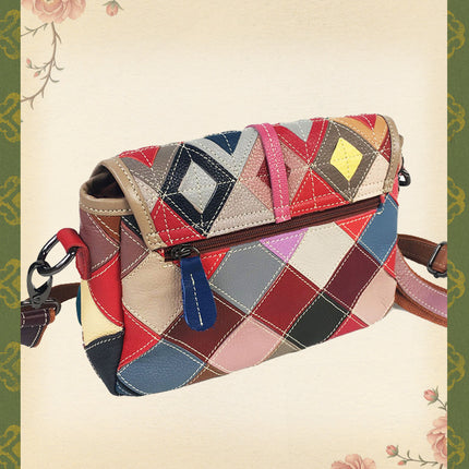 European and American Fashion Women's Bags, New Style Cowhide Women's Bags, Colorful Rhombus Stitching Genuine Leather Shoulder Crossbody Bag, Casual and Versatile