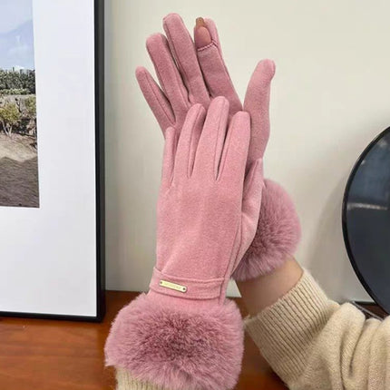 Women's Warm Gloves, German Velvet, Windproof and Cold-Proof, Touch Screen Cycling and Driving, Velvet and Thickened Outdoor Travel Winter Gloves