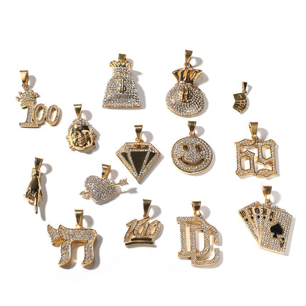 European and American Cross-border Hot Selling Stainless Steel Real Gold Electroplated Pouch Alphabetic Digital Hip Hop Trend Pendant Niche Jewelry