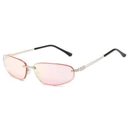 European and American Fashion Metal Frame Water silver Sunglasses Women's Distinctive Street Shoot Concave Style Hot Girl Face Shown Small Retro Sunglasses