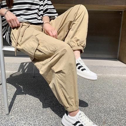 Black Cargo Pants for Women 2025 Spring Korean Style New Ins Nine-Point Leggings Harem Pants Loose Casual Long Pants